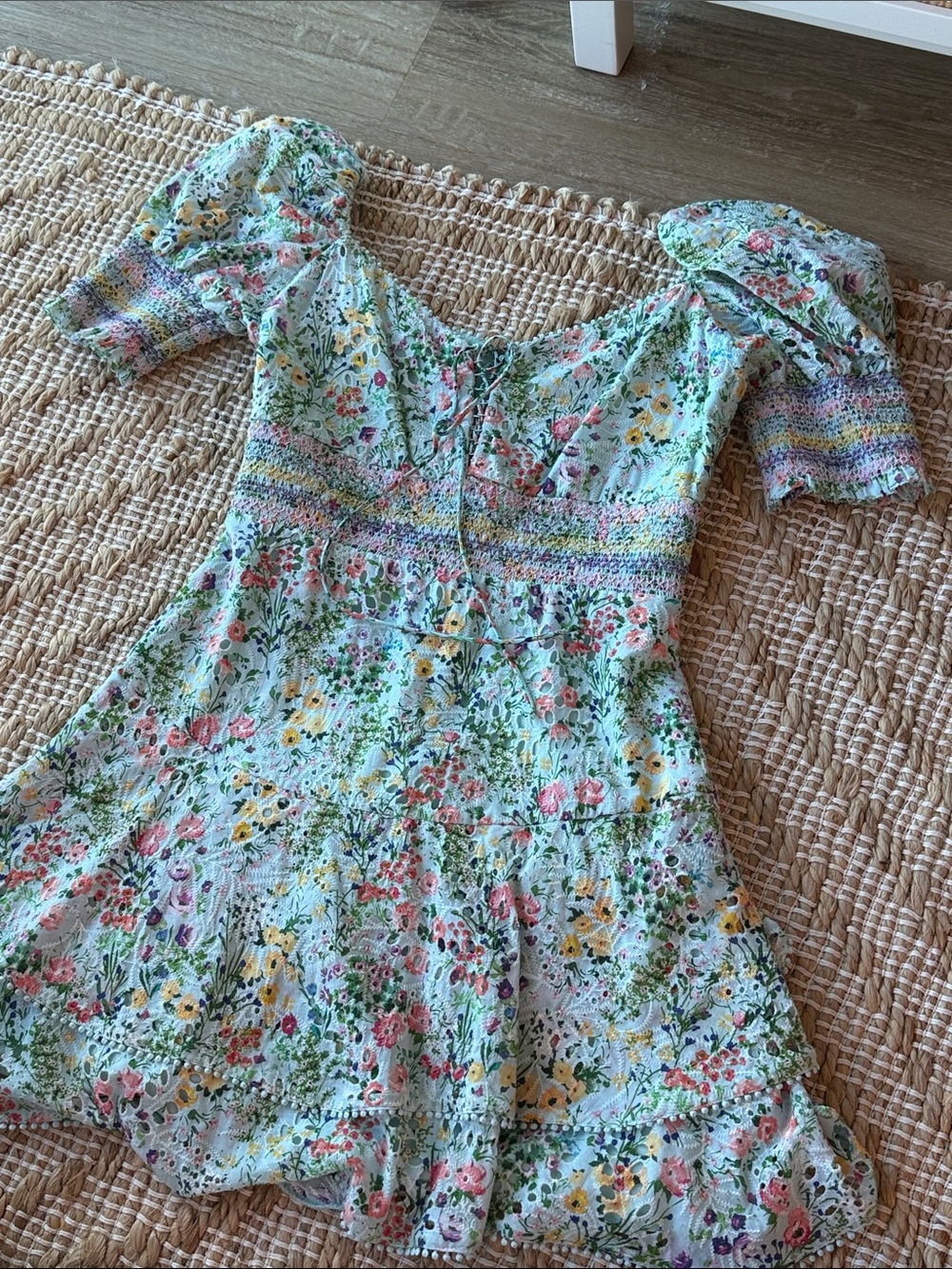 Floral Puff-Sleeve Kids Dress in Light Blue